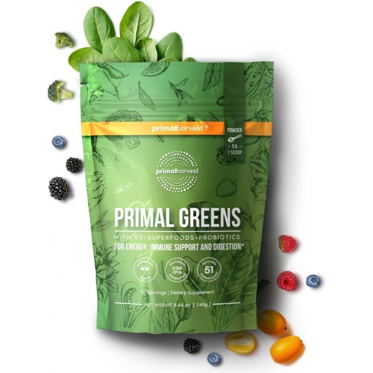 Super Greens Powder, w/+50 Greens Superfood Chlorella, Probiotics
