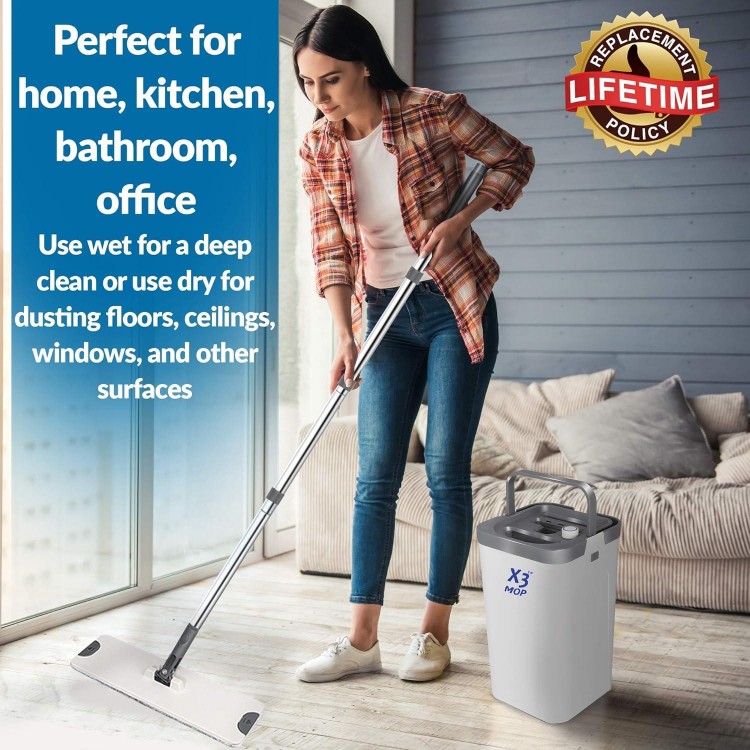 X3 Mop, Separates Dirty and Clean Water, Flat Mop and Bucket Set