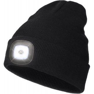 LED Beanie with Light,Unisex USB Rechargeable Hands Free 4 LED Headlamp Cap