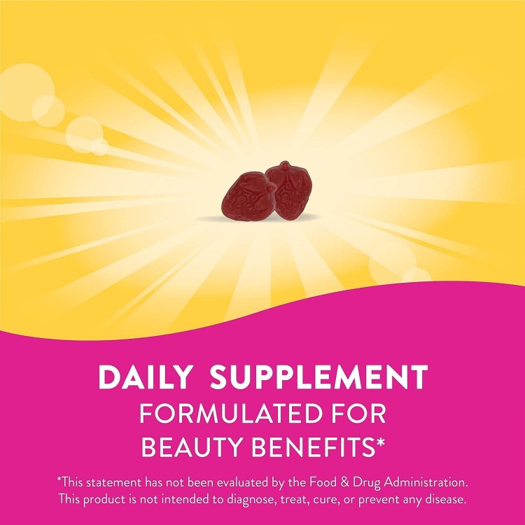 Hair, Skin & Nails Gummies With Biotin And Collagen, Beauty Support, Strawberry Flavored