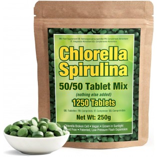 Premium Chlorella Spirulina Tablets, Non-GMO, Vegan Organic Capsules