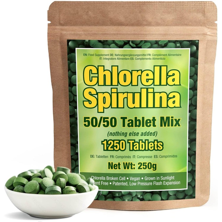 Premium Chlorella Spirulina Tablets, Non-GMO, Vegan Organic Capsules
