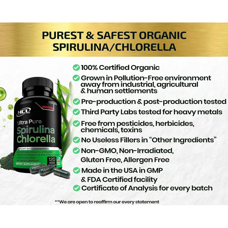 Chlorella Spirulina Powder Capsules Organic
