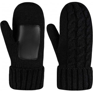 Women's Cold Weather Mittens - Thick Cable Knit Fleece Lined