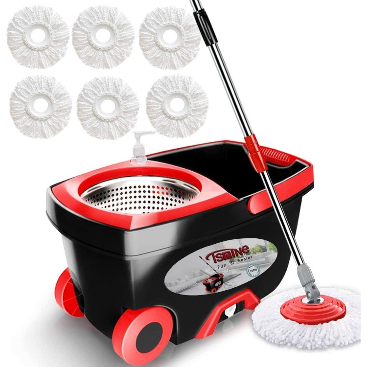 Tsmine Spin Mop Bucket Floor Cleaning Mop and Bucket