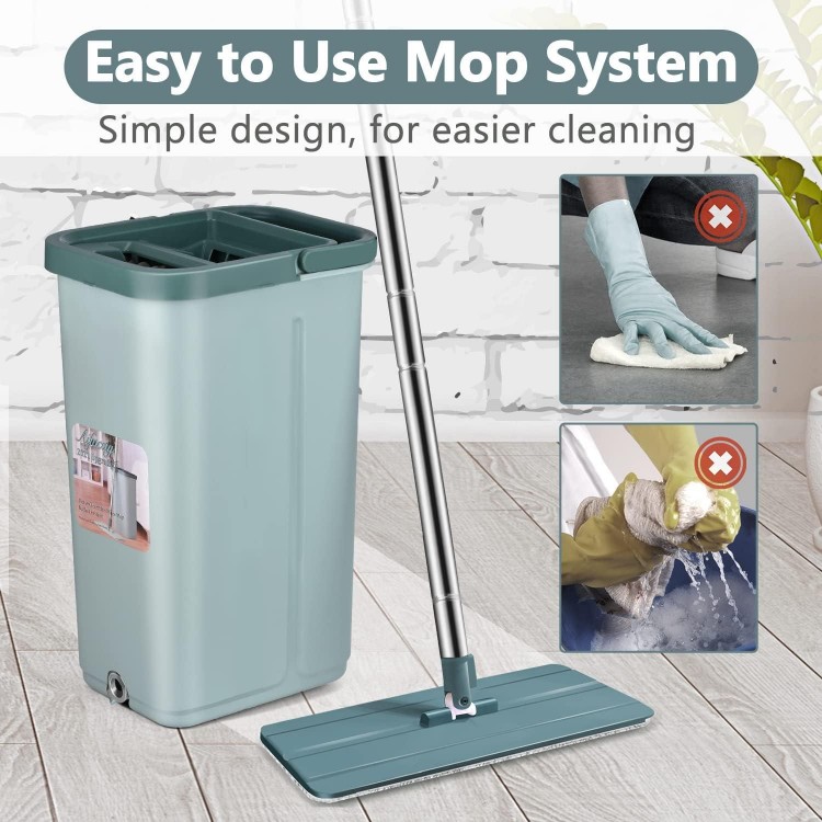 Aifacay Floor Mop and Bucket Set, with Wringer Extended Stainless Steel Handle Mop