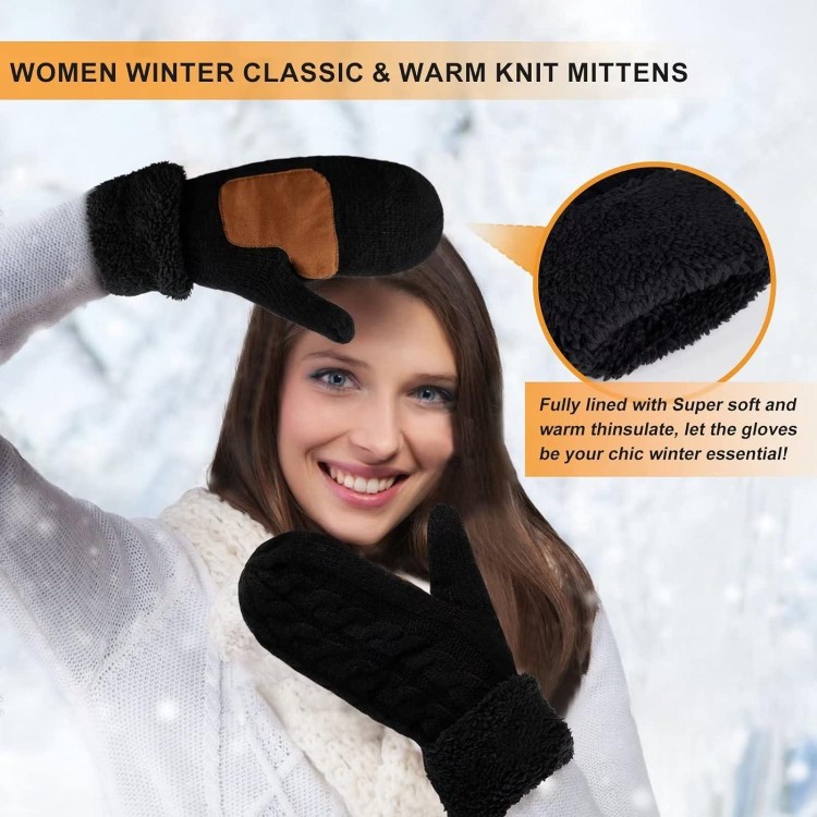 Mittens for Women Cold Weather, Womens Mittens Wool Knit