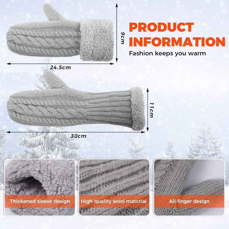 AURUZA Winter Warm Mittens for Women, Knitted Gloves Warm Soft Lining