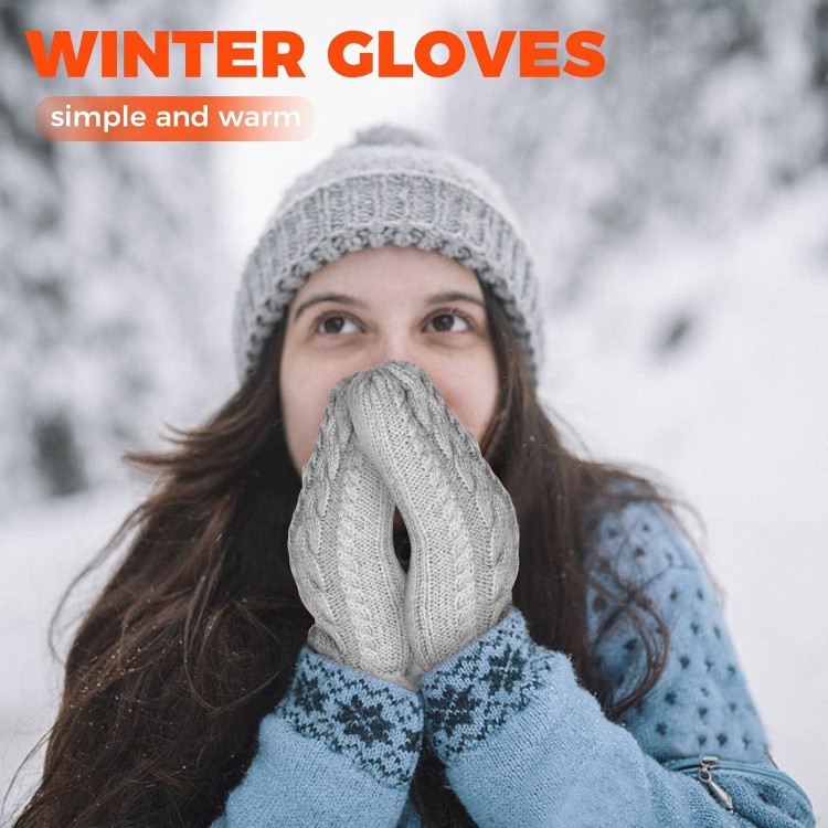 AURUZA Winter Warm Mittens for Women, Knitted Gloves Warm Soft Lining