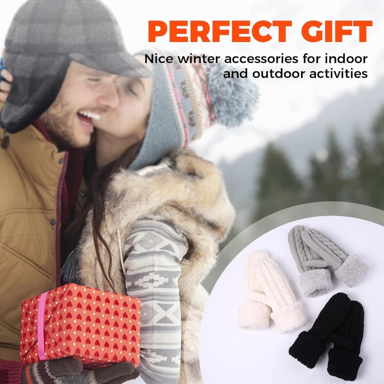 AURUZA Winter Warm Mittens for Women, Knitted Gloves Warm Soft Lining