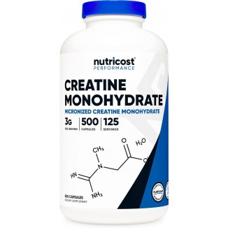 Nutricost Micronized Creatine Monohydrate 3,000mg 500 Capsules, 125 Servings