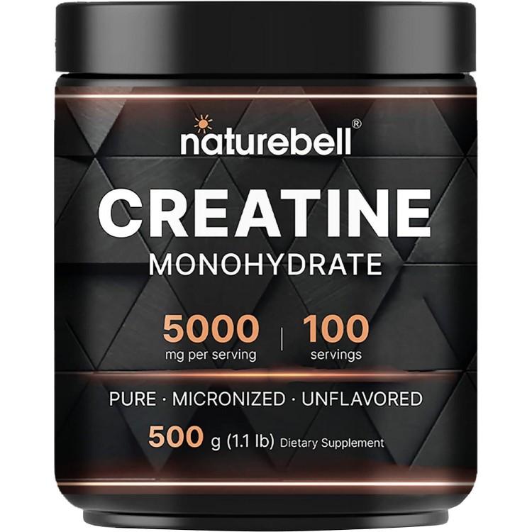 NatureBell Creatine Monohydrate Powder 500 Grams, 5000mg Per Serving, Pure Unflavored Creatine Powder