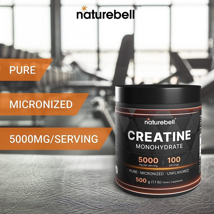 NatureBell Creatine Monohydrate Powder 500 Grams, 5000mg Per Serving, Pure Unflavored Creatine Powder