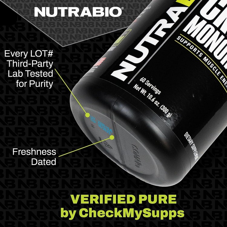 NutraBio Creatine Monohydrate - Pure Grade - Supports Muscle Energy and Strength - (300 Grams)