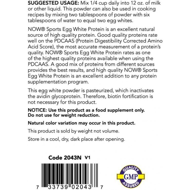 NOW Sports Nutrition, Egg White Protein, 16 g With BCAAs, Unflavored Powder, 5-Pound