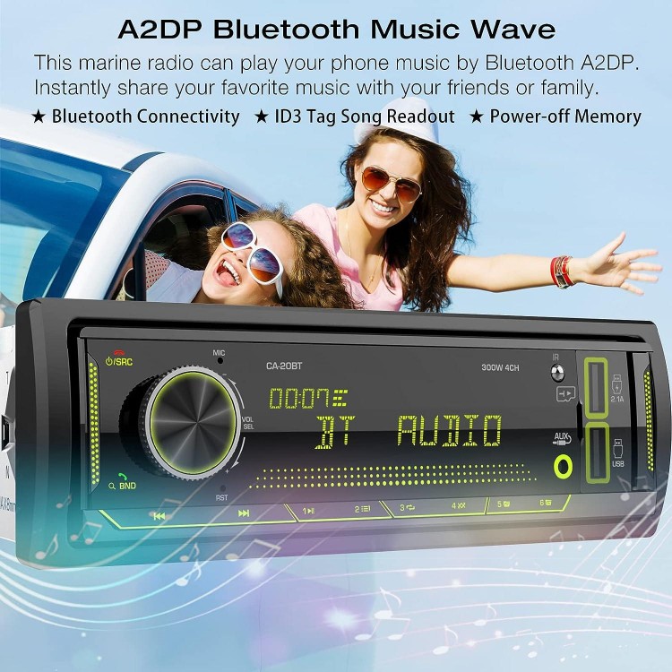 Single Din Stereo Marine Radio: Bluetooth Car Audio Receivers with Digital LCD Display | FM AM Car Radio