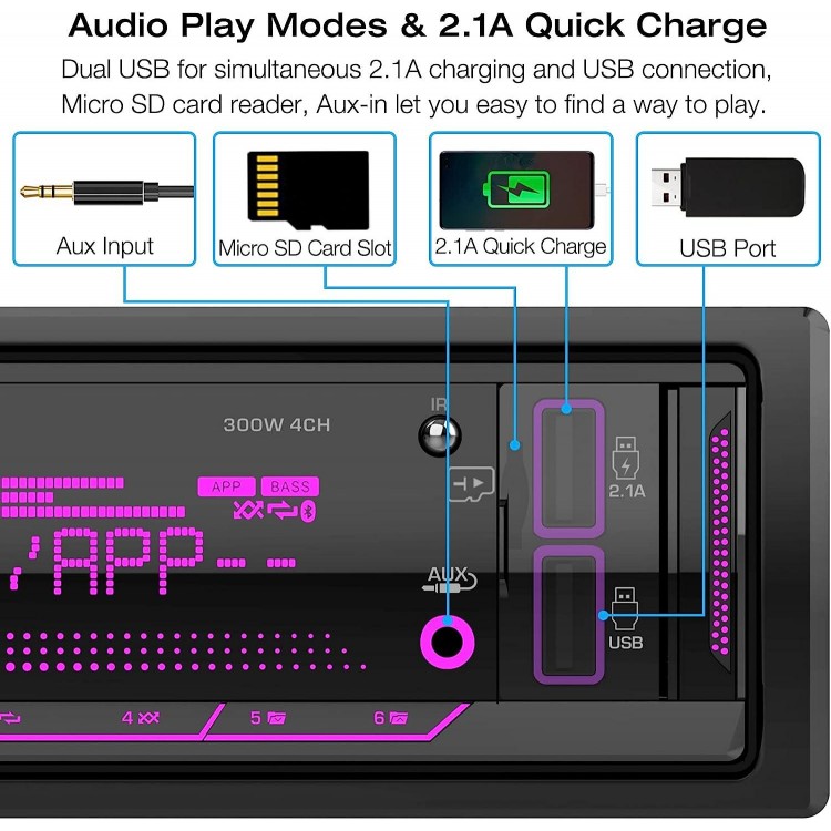 Single Din Stereo Marine Radio: Bluetooth Car Audio Receivers with Digital LCD Display | FM AM Car Radio