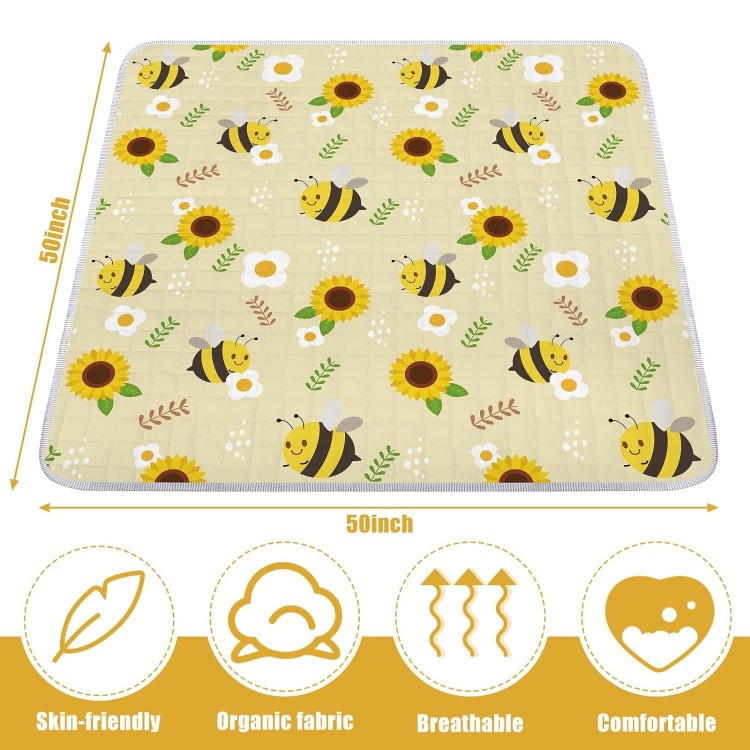 Wesiti Bee  Portable Baby Play Mat 50 X 50 Washable Foldable Crawling Mat Non Slip Cushioned