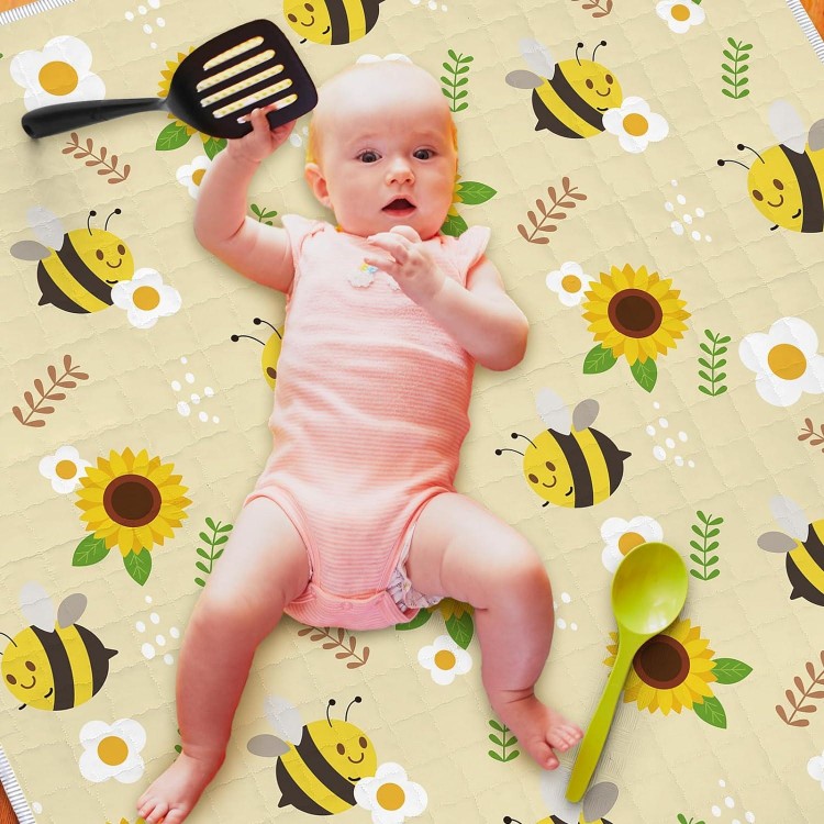 Wesiti Bee  Portable Baby Play Mat 50 X 50 Washable Foldable Crawling Mat Non Slip Cushioned