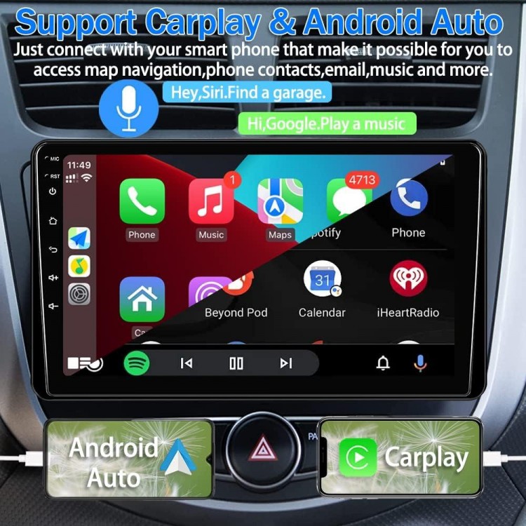 9 Inch Car Stereo Single Din Radio with Apple Carplay and Android Auto,Touch Screen Bluetooth Car Audio