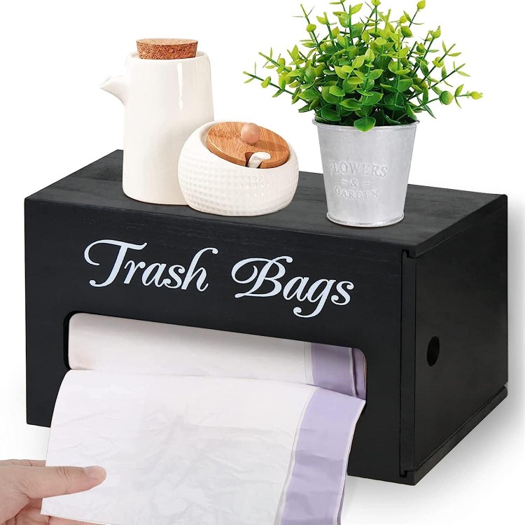 Wooden Trash Bag Dispenser Wall Mounted,Kitchen Storage Box Holder