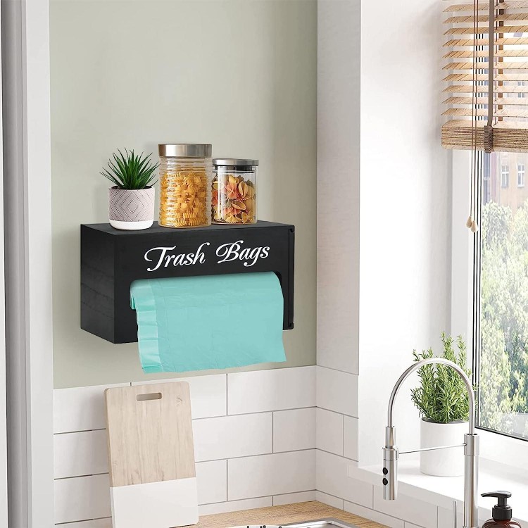 Wooden Trash Bag Dispenser Wall Mounted,Kitchen Storage Box Holder