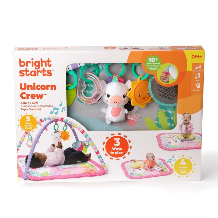 Bright Starts Unicorn Crew Baby Activity Gym & Play Mat with Taggies, Newborn and up