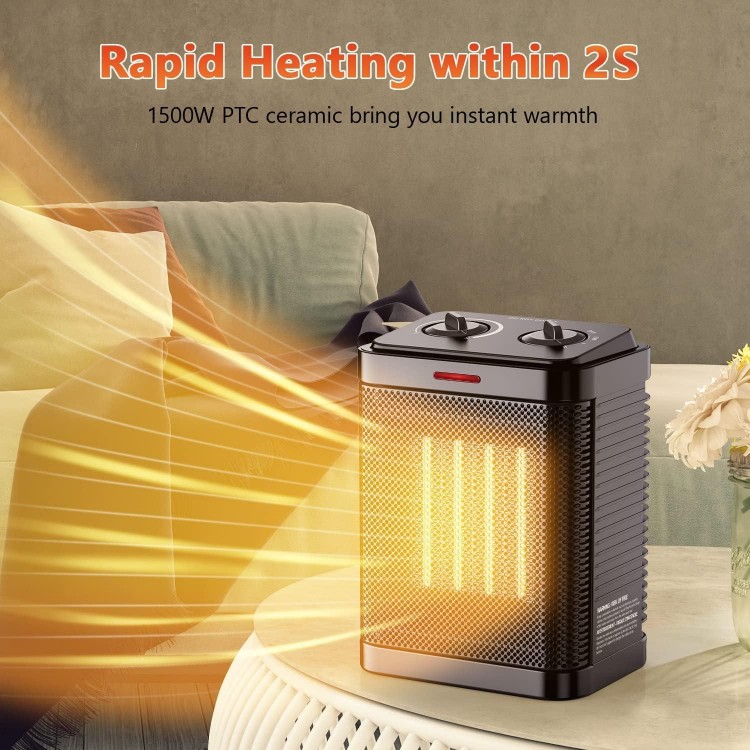 1500W Portable Space Heater for Indoor Use, 2S Rapid Heating