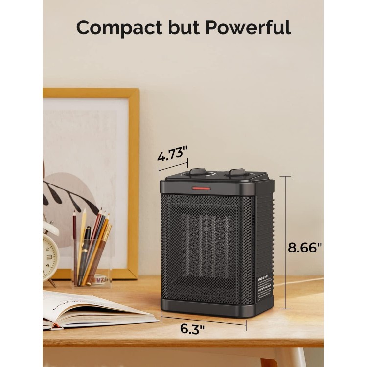 Space Heater for Indoor Use, 1500W PTC Ceramic Heater with Thermostat