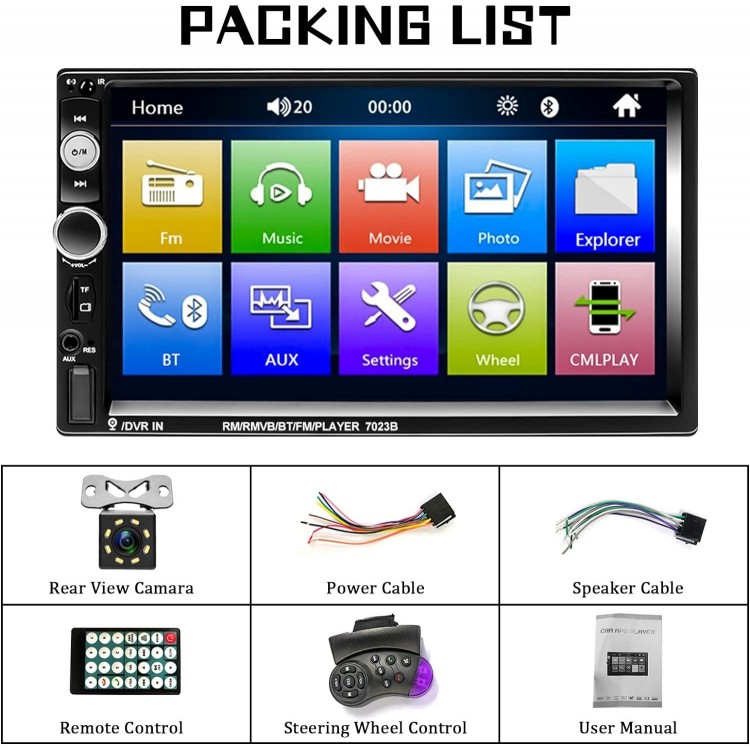 Liehuzhekeji Double Din Car Stereo 7 Touch Screen 2 Din Car Radio with Bluetooth FM, MP5 Player