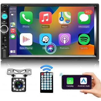 Podofo Double Din Car Stereo with Apple Carplay Android Auto, 7 Inch HD Touch Screen Bluetooth Car Radio Receiver