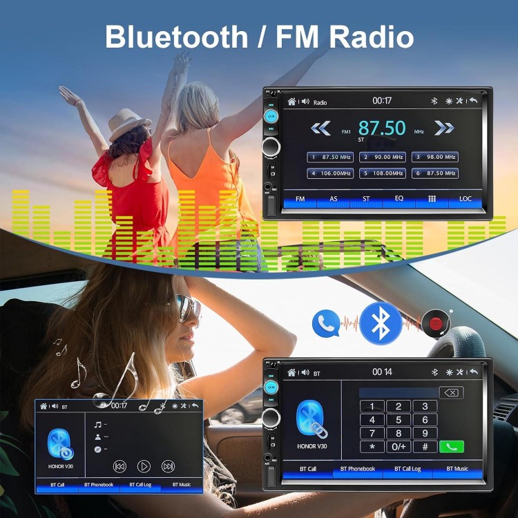Podofo Double Din Car Stereo with Apple Carplay Android Auto, 7 Inch HD Touch Screen Bluetooth Car Radio Receiver