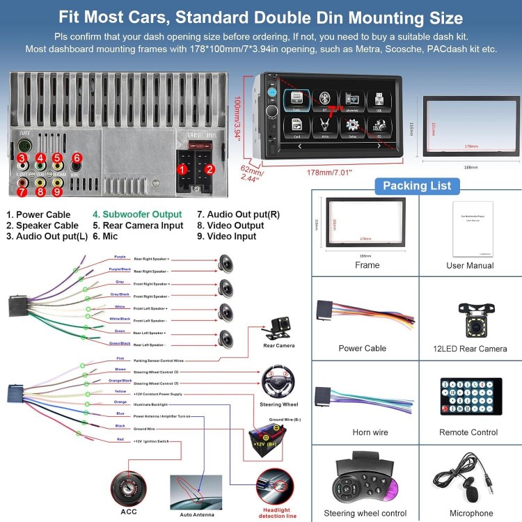 Podofo Double Din Car Stereo with Apple Carplay Android Auto, 7 Inch HD Touch Screen Bluetooth Car Radio Receiver