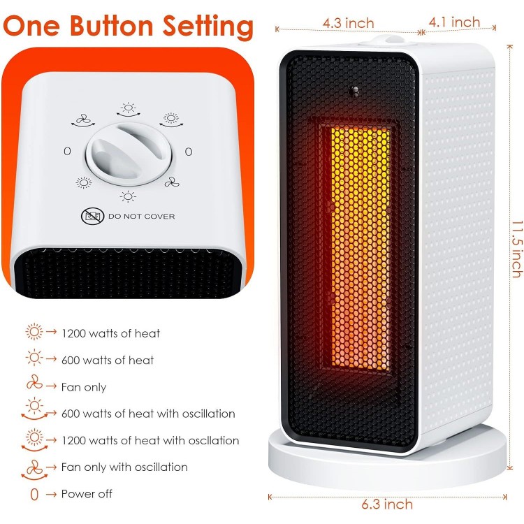 Qoosea Indoor Electric Space Heater - Oscillation - Portable Ceramic Heater