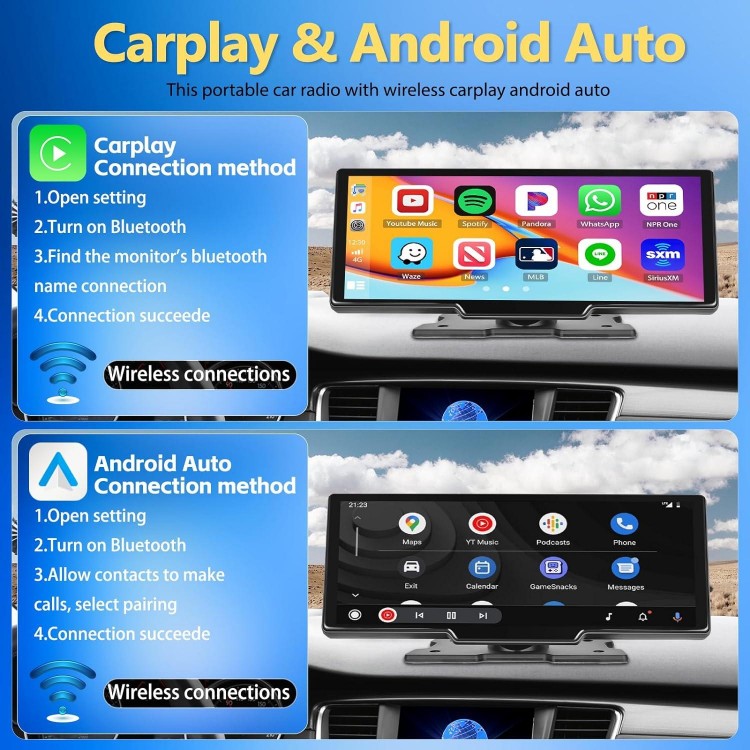 Portable Car Radio Apple Carplay Wireless Car Stereo Receiver 9.3 inch Apple car Play Display Screen GPS Navigation