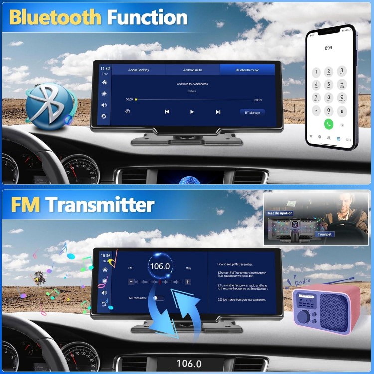 Portable Car Radio Apple Carplay Wireless Car Stereo Receiver 9.3 inch Apple car Play Display Screen GPS Navigation