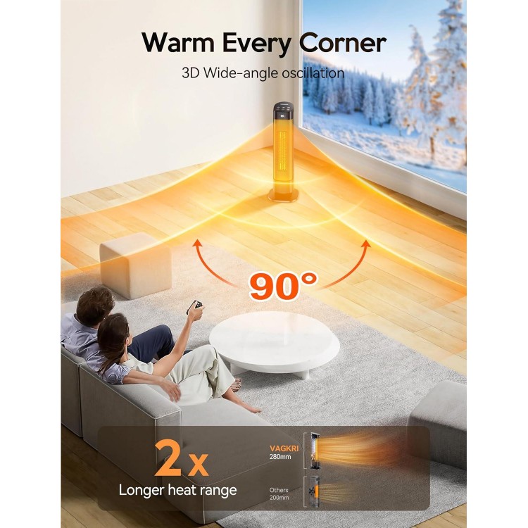 VAGKRI 24" Space Heater, 1500W PTC Ceramic Heater with 3 Modes