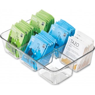 Divided Packet and Tea Bag Organizer for Kitchen Cabinets and Countertops