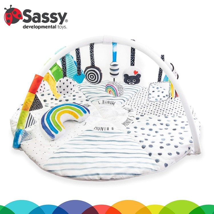 Sassy Stages STEM Developmental Play Gym,  Ultra Plush & Machine Washable Playmat