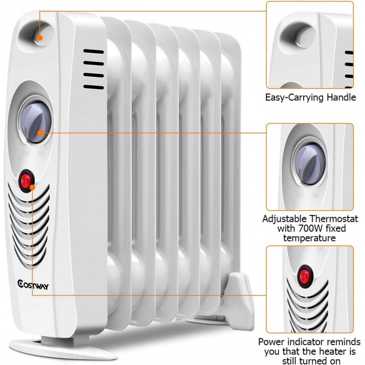 COSTWAY 700W Oil Filled Radiator Heater with Adjustable Thermostat