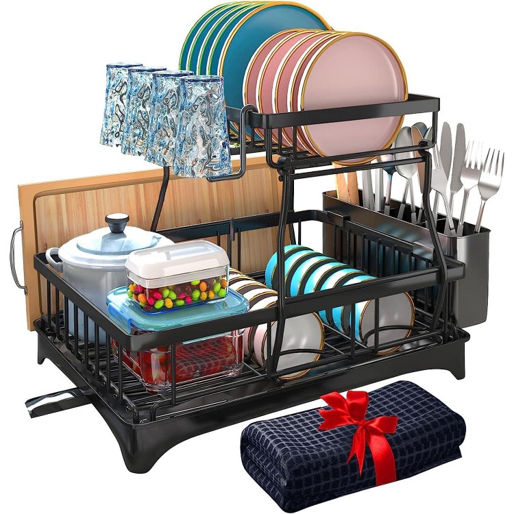 Godboat Dish Drying Rack,Dish Drainer with Knife and Fork Holder