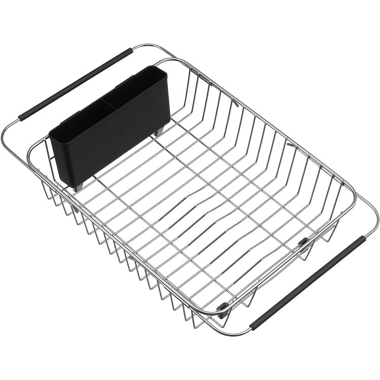 SANNO Expandable Dish Drying Rack Over with Utensil Silverware Storage Holder