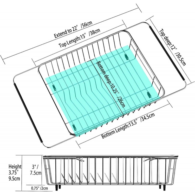 SANNO Expandable Dish Drying Rack Over with Utensil Silverware Storage Holder