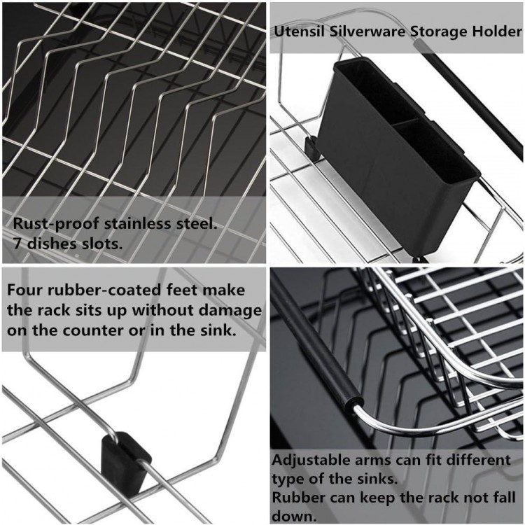 SANNO Expandable Dish Drying Rack Over with Utensil Silverware Storage Holder