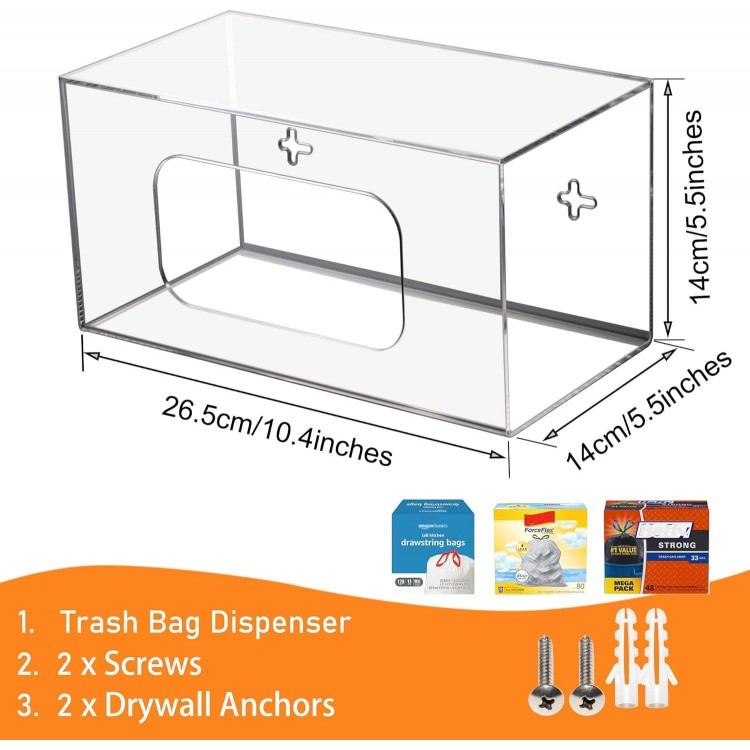 SEANADO Trash Bag Dispenser, Wall Mount Acrylic Kitchen Organizer Storage Box