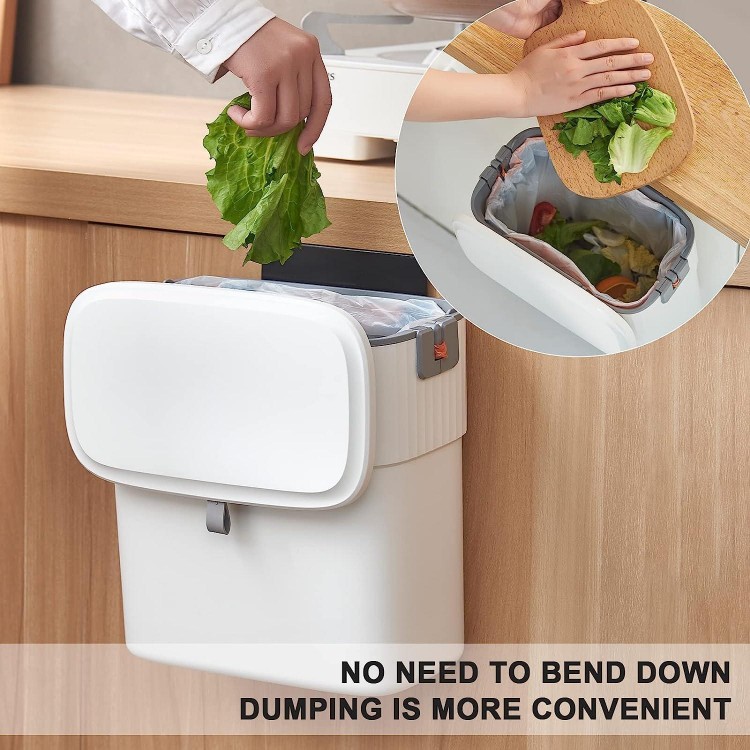 ELPHECO Hanging Trash Can with Lid Kitchen Compost Bin for Under Sink