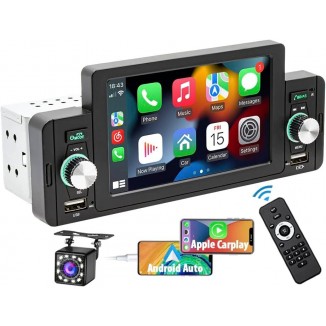 5 Inch Single Din Car Stereo Built-in Apple CarPlay/Android Auto/Mirror-Link, Touchscreen Radio Receiver