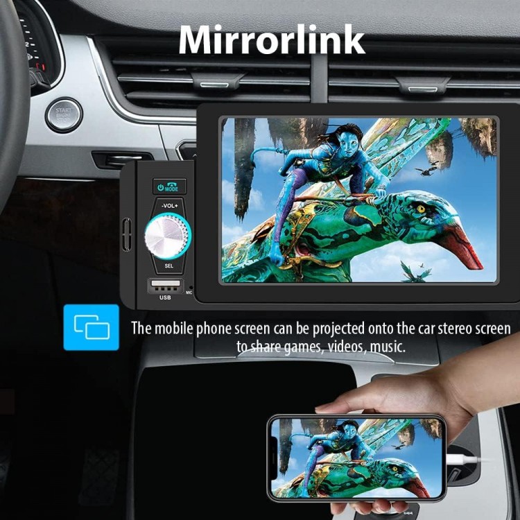 5 Inch Single Din Car Stereo Built-in Apple CarPlay/Android Auto/Mirror-Link, Touchscreen Radio Receiver