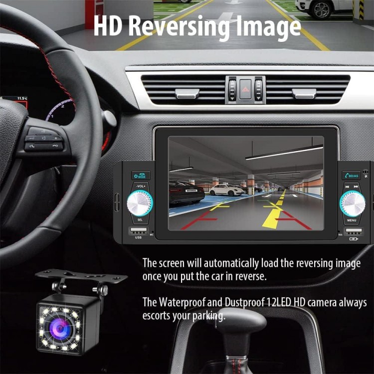 5 Inch Single Din Car Stereo Built-in Apple CarPlay/Android Auto/Mirror-Link, Touchscreen Radio Receiver