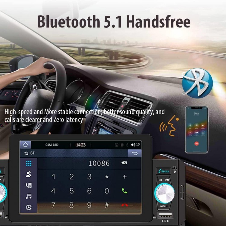 5 Inch Single Din Car Stereo Built-in Apple CarPlay/Android Auto/Mirror-Link, Touchscreen Radio Receiver